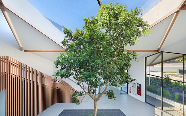 DecoBatten on stair railing in commercial healthcare setting.