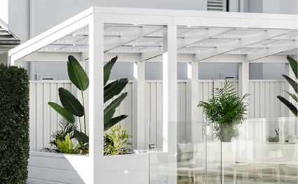 white pergola made from deco post aluminium posts