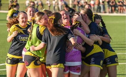 soccer team cheering