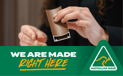 australian made right here logo with aluminium profile.